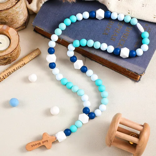 Miniatura 19 de Misdary Rosario de Bebé Regalo de Bautismo de Silicona Dios Bendiga a los Niños Primer Rosario con Cruz Suministros para Fiesta de Bautismo del 1er