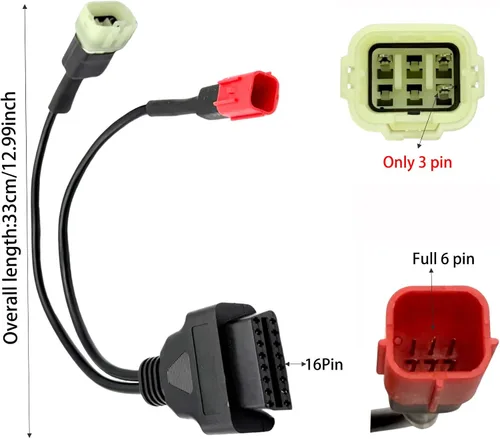 Miniatura 2 de Cable de diagnóstico OBD de 6 pines a 16 pines, 2 en 1 para motocicleta, cable adaptador de escáner OBD compatible con Euro5 Guzzi Kawasaki Suzuki