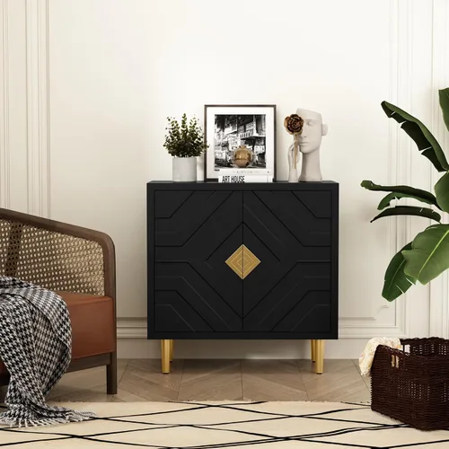 Miniatura 3 de HLR Armario de almacenamiento con 2 puertas, armario decorativo con puertas decorativas en relieve, aparador para sala de estar, cocina, comedor