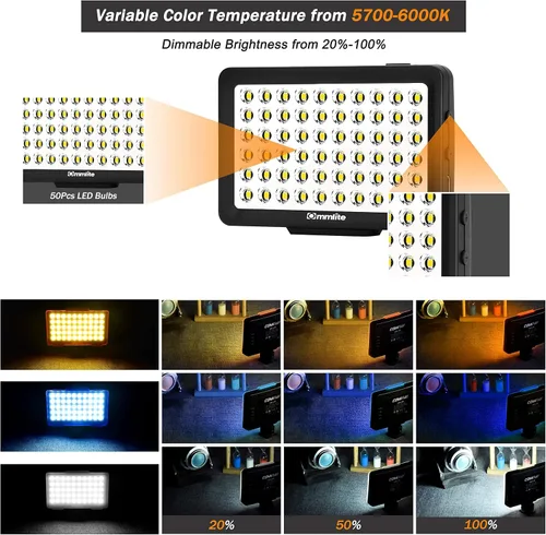 Miniatura 3 de Commlite CM-L50 - Luz LED de video para cámara, 50 LED 5700-6000 K, regulable, mini panel de luz para smartphones y cámaras, apto para Canon, Sony