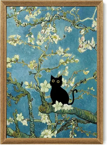 Miniatura 20 de Fantasy Artists Van Gogh - Lienzo decorativo para pared, diseño de gato negro con diseño de almendra y diseño de gato negro, pósteres de pintura al