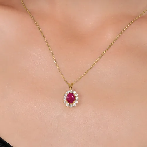 Miniatura 173 de Gem Stone King Collar con piedra natal ovalada de plata chapada en oro amarillo de 18 quilates, ovalado de 0.315 x 0.236 in, collares con colgante