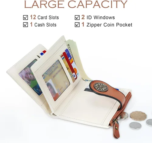 Miniatura 2 de Tipmile Billeteras pequeñas de cuero para mujer, con 2 ventanas de identificación, con bloqueo RFID, tarjetero con cremallera y bolsillo