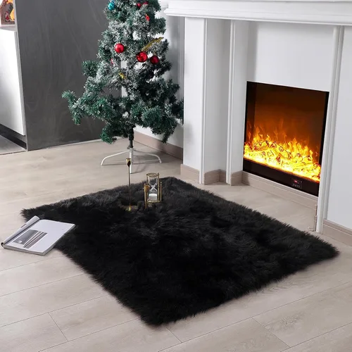 Miniatura 52 de linmopm Alfombra de piel sintética de pelo lanudo esponjoso negro de 2x6 pies para dormitorio, cabecera de la cama, suelo, sala de estar, cojín