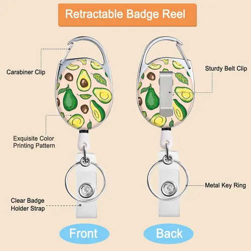 Miniatura 4 de Portainsignia Retráctil, Carrete de Insignia con Clip para Cinturón de Patrón Estampado Lindo con Llavero, Protector de Tarjeta de Identificación