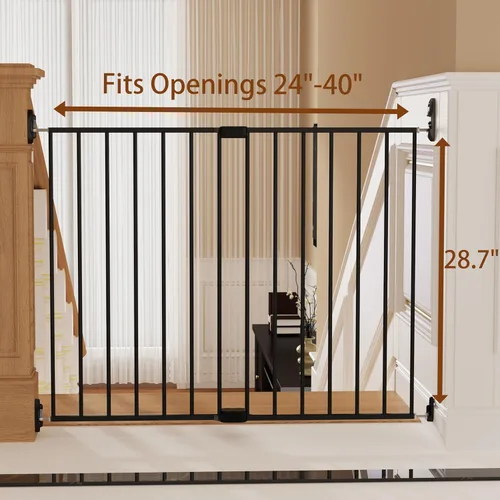 Miniatura 2 de Puerta abatible ajustable de seguridad para bebés, puerta de metal montada en hardware para escaleras y puertas, pestillo seguro para niños y Negro