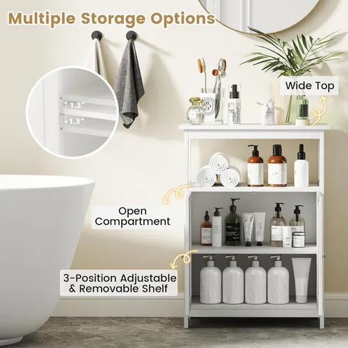 Miniatura 7 de Tangkula Gabinete de Almacenamiento para Baño, Organizador de Piso Independiente con 2 Puertas y 1 Estante Ajustable, Muebles Modernos para Baño