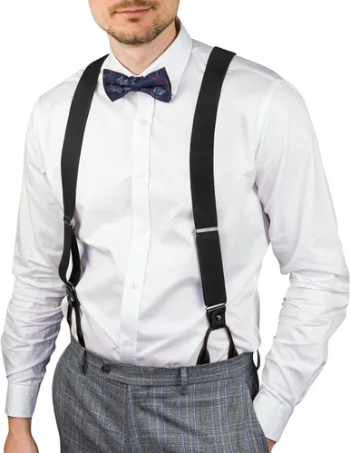 Miniatura 6 de AWAYTR Tirantes de botón marrón para hombre, tirantes elásticos ajustables en forma de Y