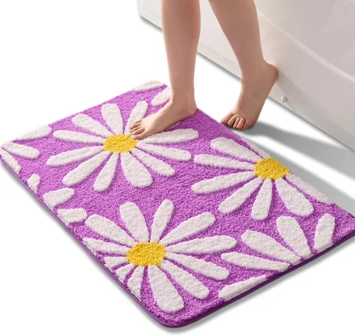 Miniatura 17 de QJHOMO Alfombra de baño azul con diseño de margaritas, decoración de flores blancas y amarillas, alfombra antideslizante de microfibra, súper Azul