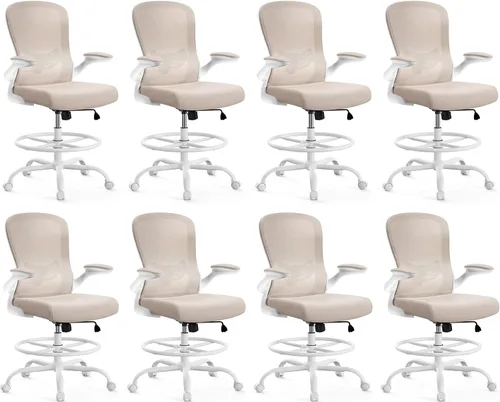 Miniatura 16 de ErGear Silla de dibujo, silla de escritorio de pie con reposabrazos abatibles, silla de escritorio alta altura ajustable, silla de oficina alta Negro