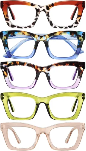 Miniatura 8 de Gafas de lectura para mujer, paquete de 5 lentes de lectura con bloqueo de luz azul con bisagra de resorte para computadora Multi-a01