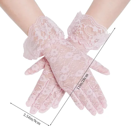 Miniatura 4 de obmwang 5 piezas de suministros de fiesta de té para niñas, guantes de fiesta de té, sombreros para niñas y niños, collar de fiesta de té para Rosa