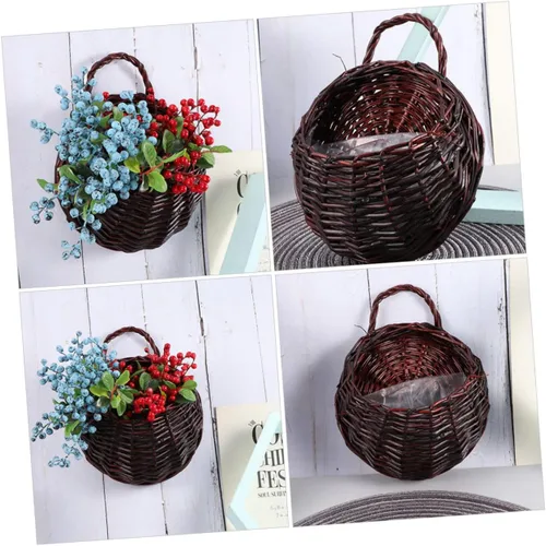 Miniatura 5 de BESPORTBLE 2 sets cesta colgante mimbre tejido pared colgante olla decoración del hogar 2 unids*2