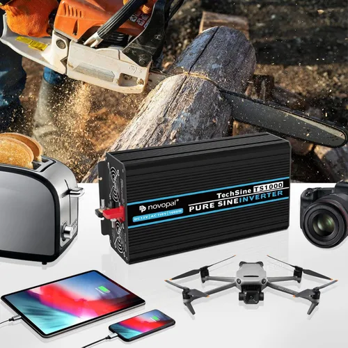 Miniatura 7 de NOVOPAL Inversor de corriente de onda sinusoidal pura de 1000 W, 1000 W, 12 V CC a 110 V 120 V CA, 4 salidas de CA, 1 puerto USB para automóvil, RV
