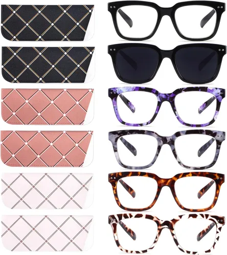 Paquete de 6 lentes de lectura de moda para mujeres y hombres, bloqueo de luz azul, lectores cuadrados de gran tamaño con bisagra de resorte 2
