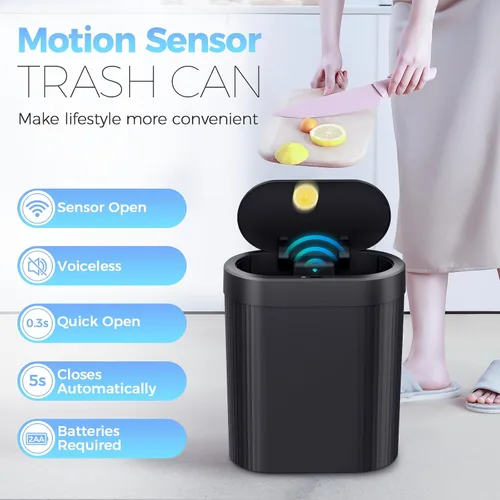 Miniatura 2 de jinligogo Paquete de 3 cubos de basura de baño de 5 galones con tapa, sensor de movimiento automático, color negro, cubo de basura delgado e