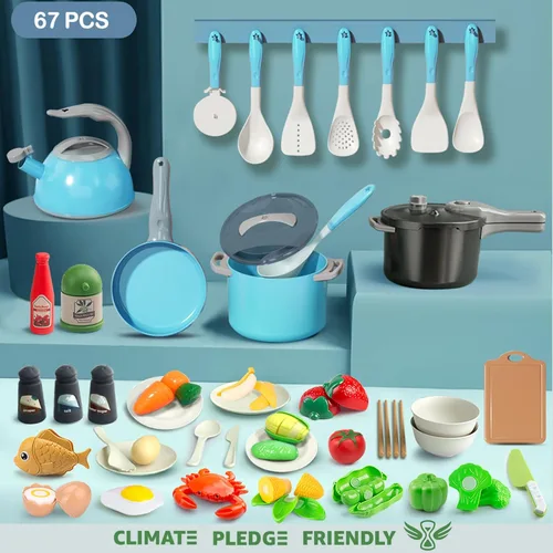 Miniatura 2 de Bruvoalon Juego de juguetes de cocina para niños de 67 piezas, juego de cocina para niños pequeños con ollas, sartenes, utensilios de cocina