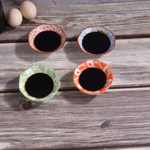Miniatura 7 de Juego de 4 cuencos de cerámica para salsas, 4.1 in, cuencos de preparación con patrones de estilo nórdico para condimentos, salsa de soja
