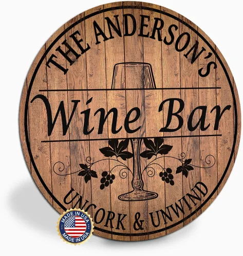 Letrero personalizado para bar de vinos de 10 pulgadas, 14 pulgadas, 18 pulgadas, letrero redondo de madera, accesorios para bar de vino, decoración