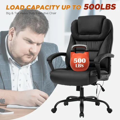 Miniatura 4 de Silla de oficina grande y alta, 500 libras, silla de escritorio ejecutiva resistente con asiento extra ancho, silla ergonómica de cuero sintético