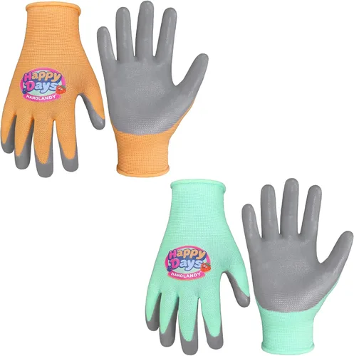 Miniatura 7 de HANDLANDY 3 pares de guantes de jardinería para niños sin látex, guantes de jardín para niños y niñas con revestimiento de nitrilo para niñas y Verde