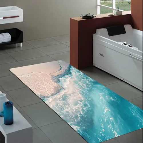 Miniatura 22 de Alfombra antideslizante de espuma de esponja de pelo bajo para puerta de baño, alfombras separadas a prueba de deslizamiento, alfombra de ilusión
