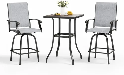 Miniatura 10 de Juego de 4 taburetes de bar para exterior de MFSTUDIO, sillas giratorias de patio con altura de barra, barras de bar de patio con respaldo alto