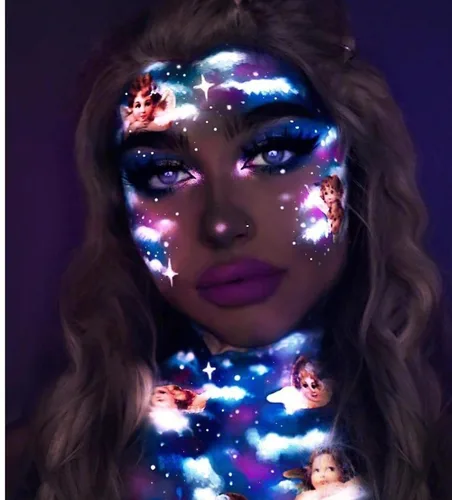 Miniatura 4 de Go Ho Pintura corporal azul neón lavable (2.37 onzas, 2.4 fl oz), pintura facial neón con luz negra UV, pintura facial azul fluorescente a base