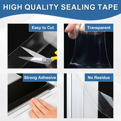 Miniatura 5 de Cinta transparente para sellado de ventanas 5 cm x 20 m, resistente a la intemperie, para aislamiento de corrientes de aire, sin residuos, adhesiva