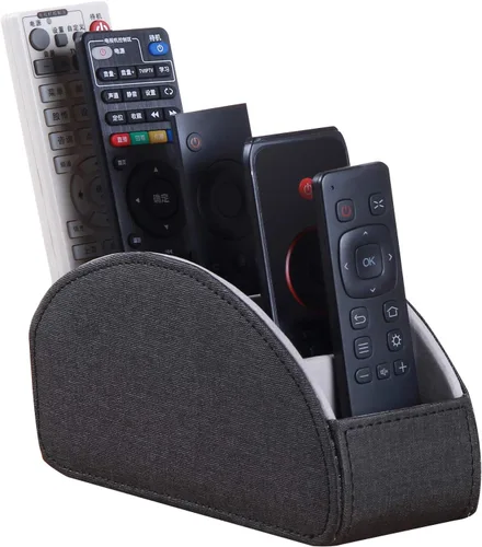 Ayunga Soporte de control remoto de piel sintética, organizador remoto de TV con 5 compartimentos, mesita de noche y organizador de suministros de