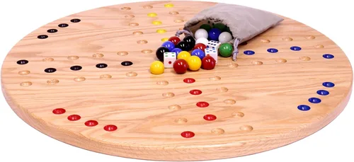Miniatura 5 de Wahoo - Juego de mesa de juego de mármol, redondo de 18 pulgadas de ancho, madera de roble macizo, doble cara, con canicas grandes de 0.709 in