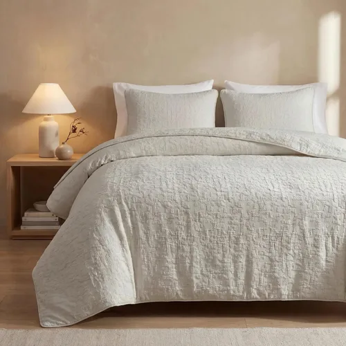 Miniatura 10 de HiEnd Accents Porto Matelassé - Juego de edredón de 3 piezas con fundas de almohada, tamaño Queen, algodón gris carbón texturizado, moderno