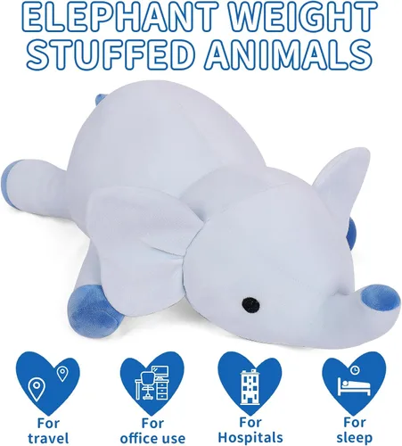Miniatura 6 de WeBingo Animales de peluche de elefante con peso de 24 pulgadas, 4.2 libras, felpa azul con peso para niños, adultos, niños y niñas, lindo juguete