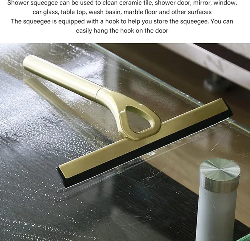 Miniatura 4 de Escobilla de ducha de acero inoxidable con gancho, escobilla de ventana multiusos de 8.9 pulgadas para puertas de vidrio de baño, espejos, paredes