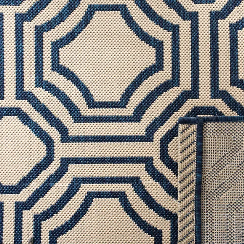 Miniatura 4 de SAFAVIEH Alfombra lavable al aire libre Courtyard Collection – 4' x 5'7", beige y azul marino, no desprende pelusa y fácil limpieza, ideal