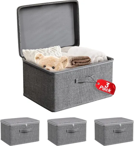 Contenedores de almacenamiento plegables para organización del hogar, cajas organizadoras plegables de tela impermeable [3 unidades], 15.75 x 11.81