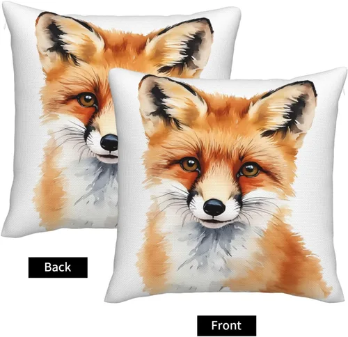 Miniatura 3 de Bay Fox - Fundas de almohada de 18 x 18 pulgadas, fundas de almohada cuadradas de lino de zorro de acuarela para sofá, dormitorio, sala de estar