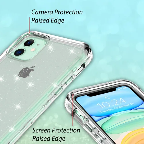 Miniatura 6 de Funda protectora completa con purpurina cristalina para iPhone 11 híbrido 3 en 1, resistente a prueba de golpes, para mujeres y niñas, transparente