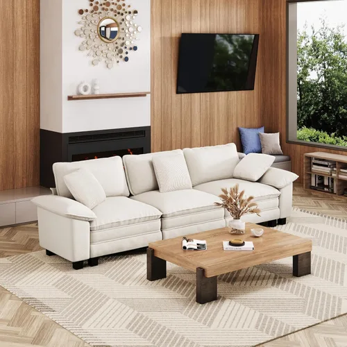 Miniatura 54 de MIXPATIO Sofá modular en forma de L de 123 pulgadas con cojines de nube, juego de sofá modular de asiento profundo con 4 asientos y 1 otomana, Gris