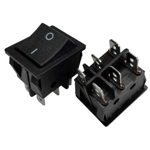 Miniatura 27 de Interruptor basculante DPST On-Off Unilluminated Negro 4 Pin 1.220x0.984 in Rectangular Snap-in Interruptor de alimentación de palanca