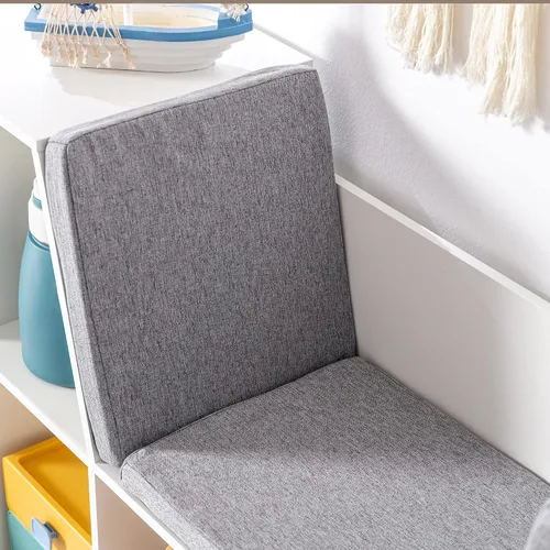 Miniatura 8 de HOMCOM Estantería infantil de 6 compartimentos con rincón de lectura y cojín, organizador de almacenamiento multiusos para dormitorio, sala de Gris