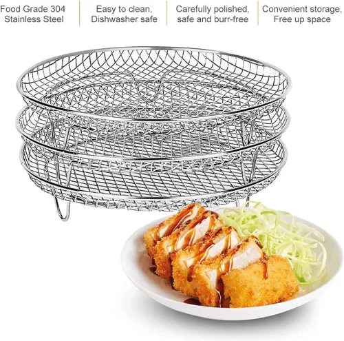 Miniatura 5 de Accesorios para freidora de aire de 3 capas, estantes apilables de acero inoxidable 304, bandeja para freidora de aire, accesorios para freidora