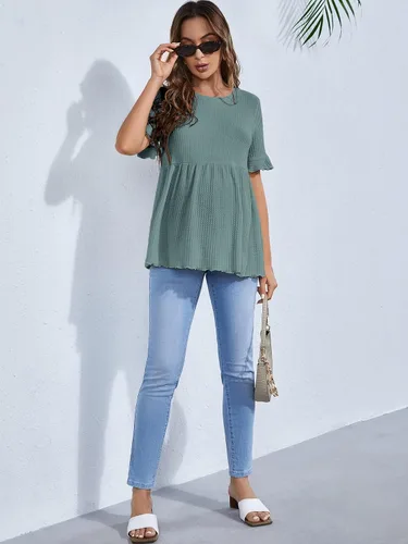 Miniatura 5 de Floerns Camiseta de maternidad casual de manga corta con dobladillo con volantes para mujer