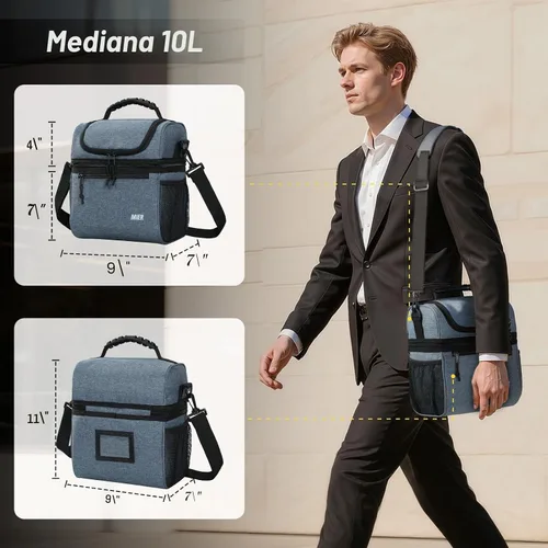 Miniatura 2 de MIER Lonchera con 2 compartimentos para hombres y mujeres, a prueba de fugas, aislada, para el trabajo, azul esteel, mediana azul (Bluesteel)