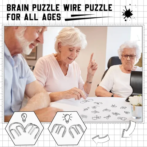 Miniatura 6 de Juego de 36 Rompecabezas Mentales de Metal con Bolsa, Juegos de CI de Acero Física Mental Rompecabezas de Metal para Adultos Cesta Rellenos