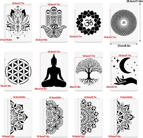 Miniatura 2 de 12 plantillas de geometría sagrada – Mano de Hamsa, Torus, Om, Lotus, Luna, Mandala, Zen, Flor de la Vida, Yoga, Espiritual, Plantillas