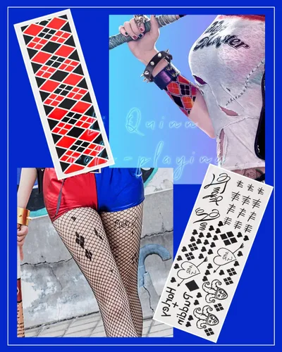 Miniatura 6 de Quinn Puddin Gargantilla de Halloween ajustable de cuero punk, collar con letra, calcomanías de tatuaje, remaches, pulsera de pinchos, accesorios