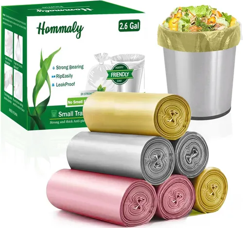 Miniatura 11 de Bolsas de basura pequeñas de 4 galones, 180 piezas, bolsas de basura resistentes, forros de basura para canasta de oro, gris y rosa para baño