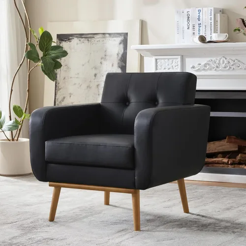 Miniatura 7 de HUIMO Leather Accent Chair, Button Tufted Living Room Chairs Easy to Install, Upholstered Arm Chair for Living Room Bedroom Study Office