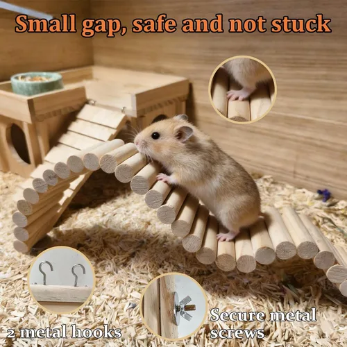 Miniatura 8 de Hamiledyi Puente de madera para hámster, escalera de escalada flexible, puente colgante largo, juguetes masticables para ratas, ratones, jerbos